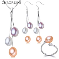 zhboruin 2021 fashion pearl jewelry set multicolour freshwater pearl necklace earrings 925 sterling silver jewelry set for women