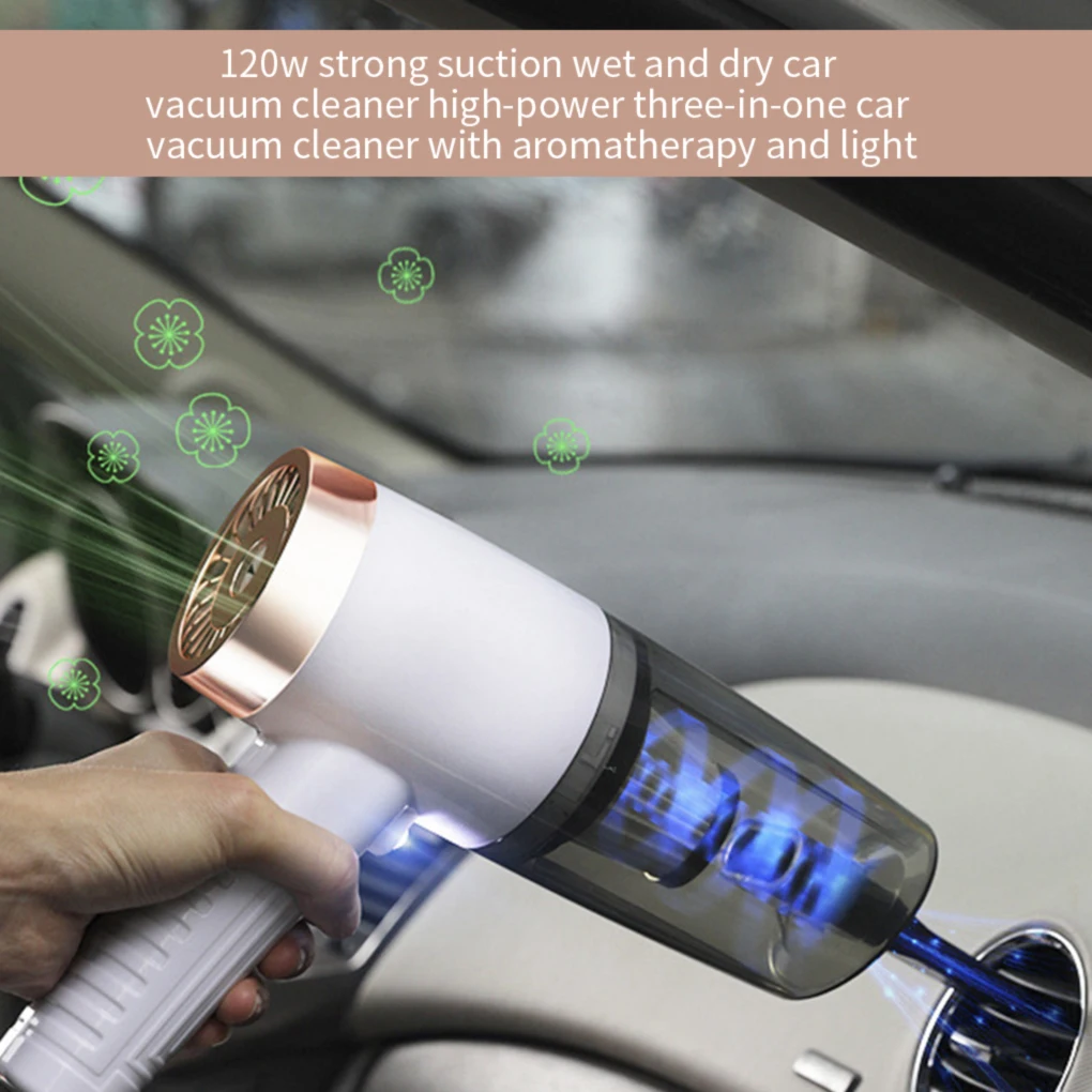 

3-In-1 Car Vacuum Dry Wet Dust Catcher Remover 120W Suction Handheld Cleaner With LED Light Aroma Diffuser For Car Home Pet Hair