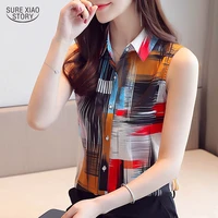 summer sleeveless chiffon shirt for women 2021 new print ladies tops clothes casual plus size cardigan womens blouse 9456 50