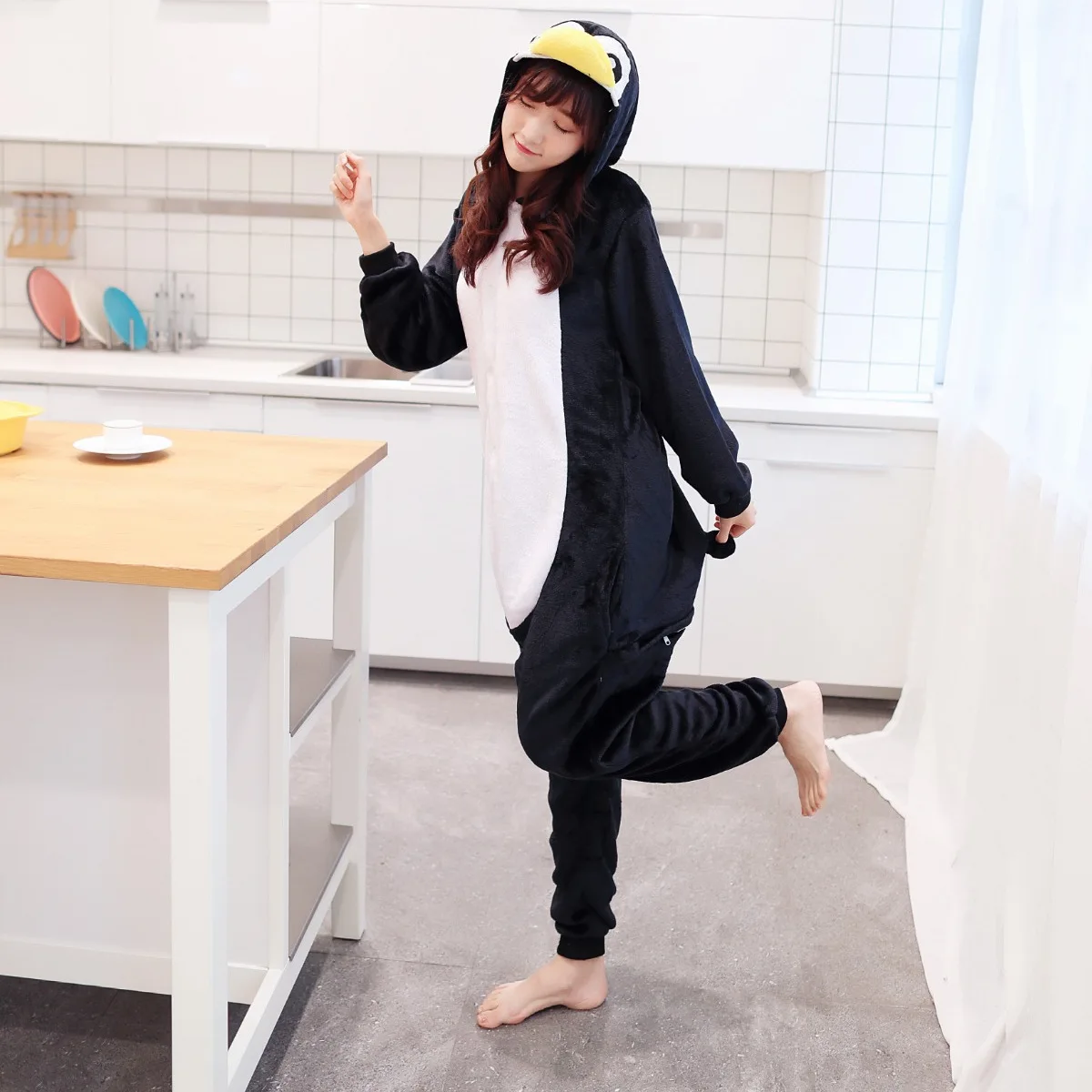 Kigurumi Penguin Pajama Adult Animal Onesie Women Men Couple Anime Winter Pajamas Suit Sleepwear Flannel Pijamas
