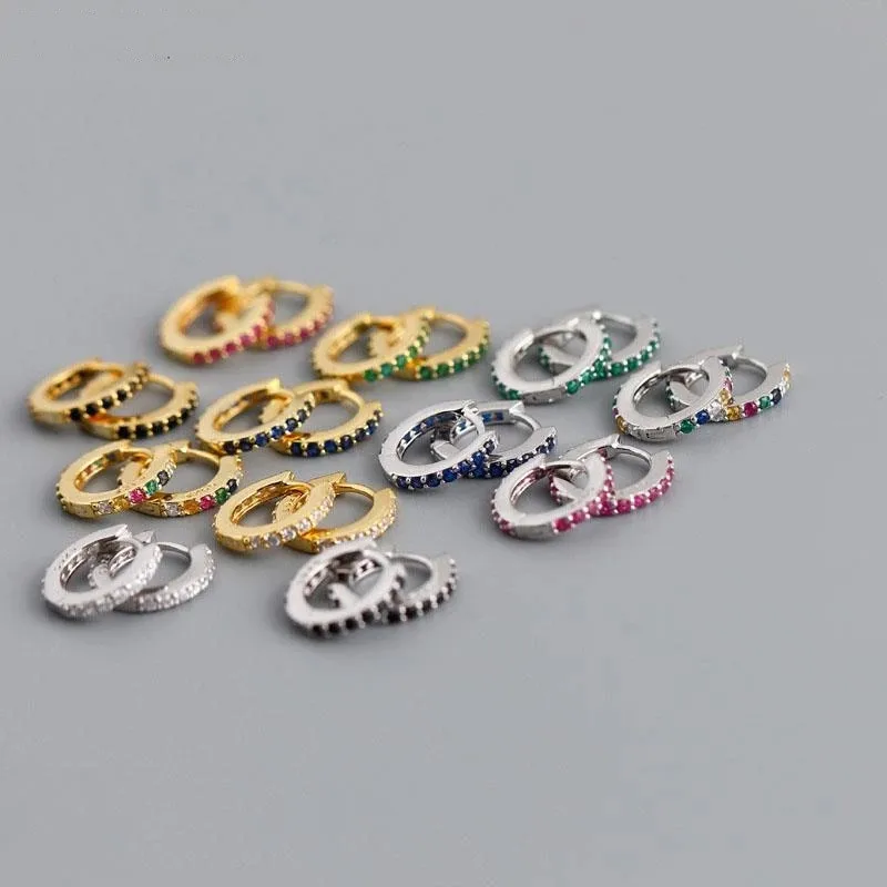 

925 Sterling Silver Zircon Piercing Circle Stud Earring For Women Girls Party Jewelry Pendientes Accessories eh723