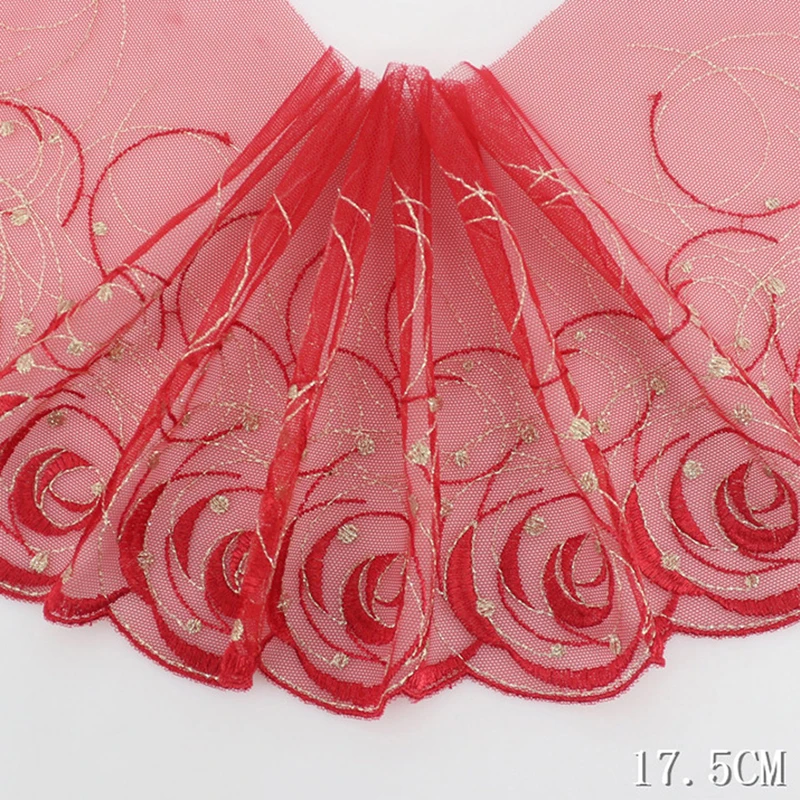2 ярда новая кружевная аппликация с вышивкой лента для шитья красные ленты