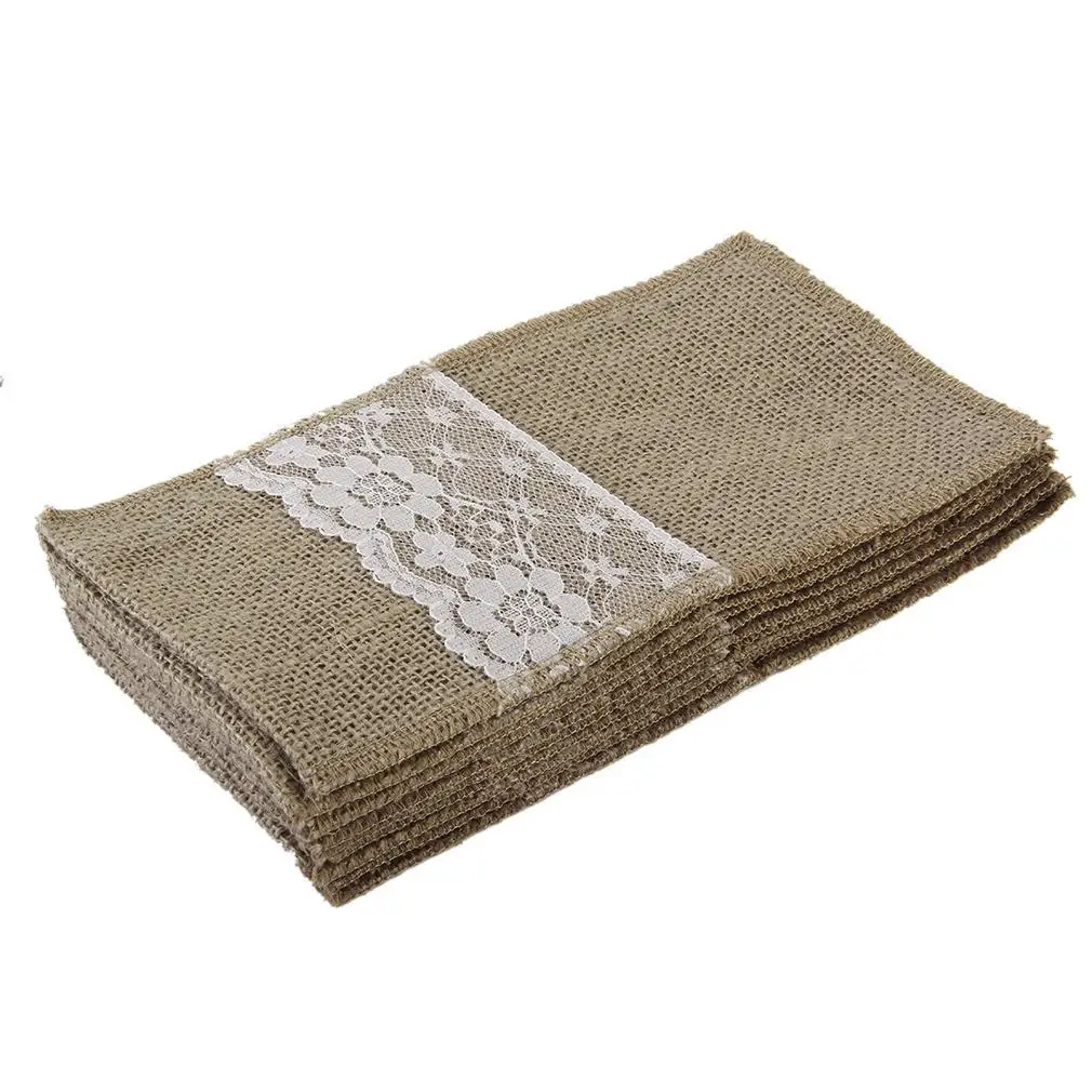 10 шт. нож и вилка Мешковина кружева мешок посуда с джутовым канатом элегантный