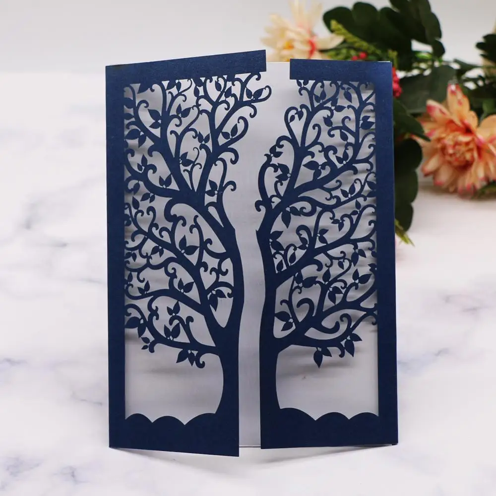 15 шт./лот полый лазерный разрез выпускные приглашения карты большое дерево