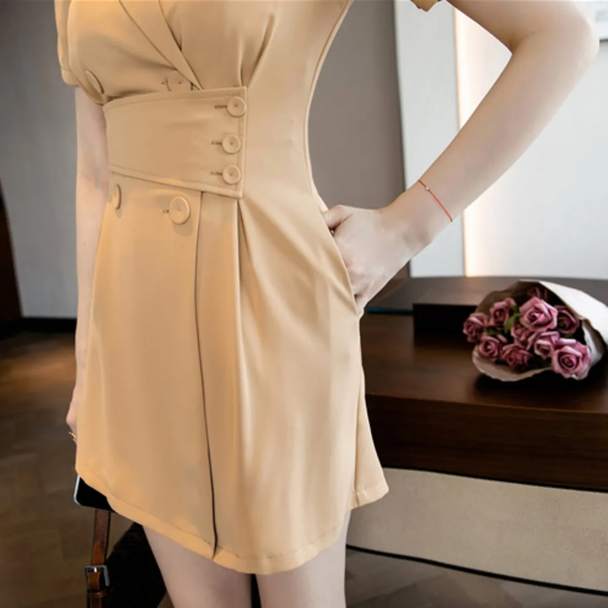 

BacklakeGirls Summer Blazer Dress Ladies Mini Party Fashion Ladies Elegant Dress Korean Button Short Sleeve Dress 2021 New Tide