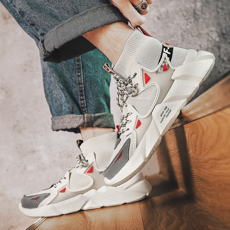 

2021 Black Fashion Chunky Sock Shoes Men High Top Men Sock Sneakers Breathable Mesh Slip On Sock Trainers Men zapatillas hombre