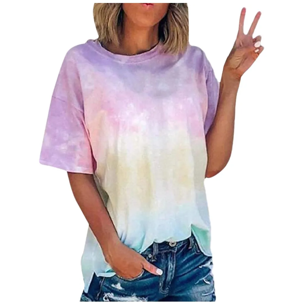 

Women Plus Size Harajuku Tops Summer Tops Women's Summer Tie-dye Top Short Sleeve Crew-neck T-shirt Casual Tee Tops Tshirt
