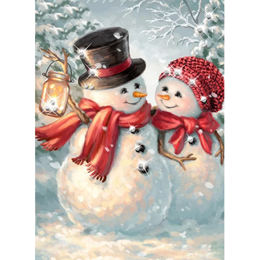 

5D DIY Diamond Painting Square/Round Embroidery Mosaic Cross Stitch Cute Double Snowman Picture Landscape Picture Home BM308