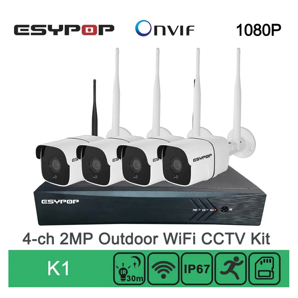 K1 ESYPOP 4 ch 2MP 1080P Wifi комплект беспроводная система видеонаблюдения Full HD NVR наружная