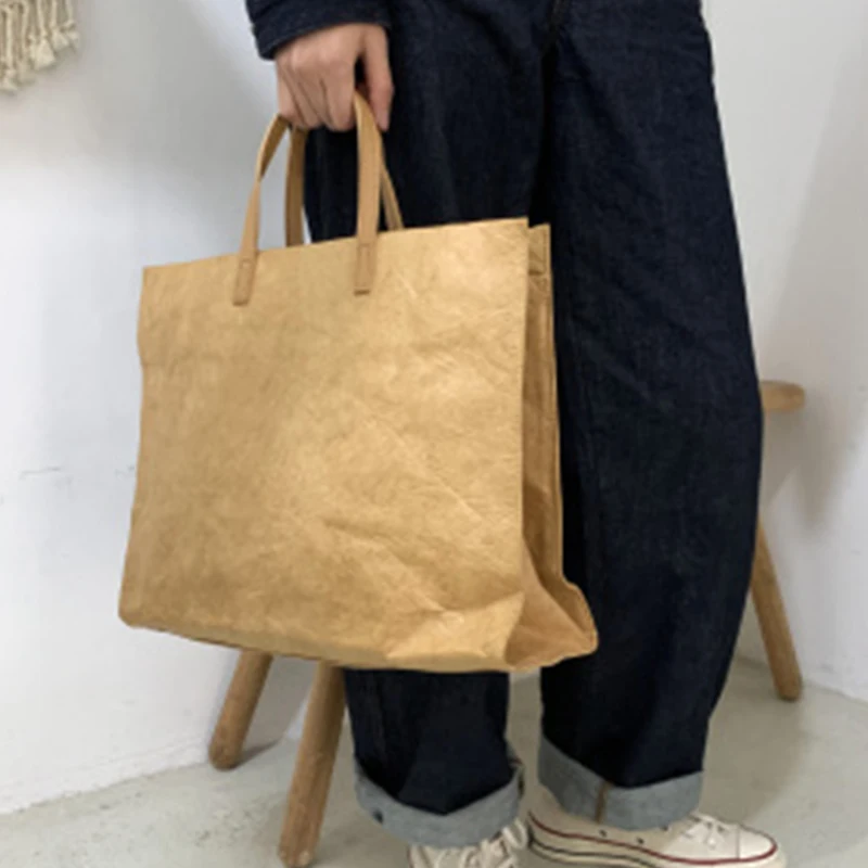 

Ins Retro Large Capacity Kraft Paper Women's Shoulder Bag Fashion Female Messenger Bag Dupont Paper Bags Totes Handbags Purse