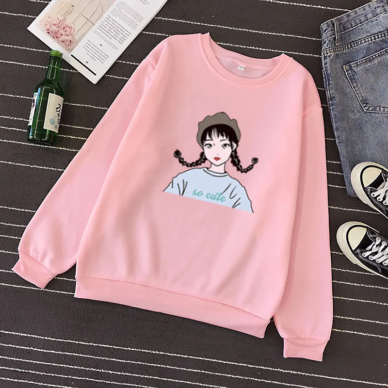 

Women Fashion Hoodie Cute Girl Student Pullovers Long Sleeves Harajuku Pullovers Lovely Kawaii Casual Tops Women Sweatshirt 2020