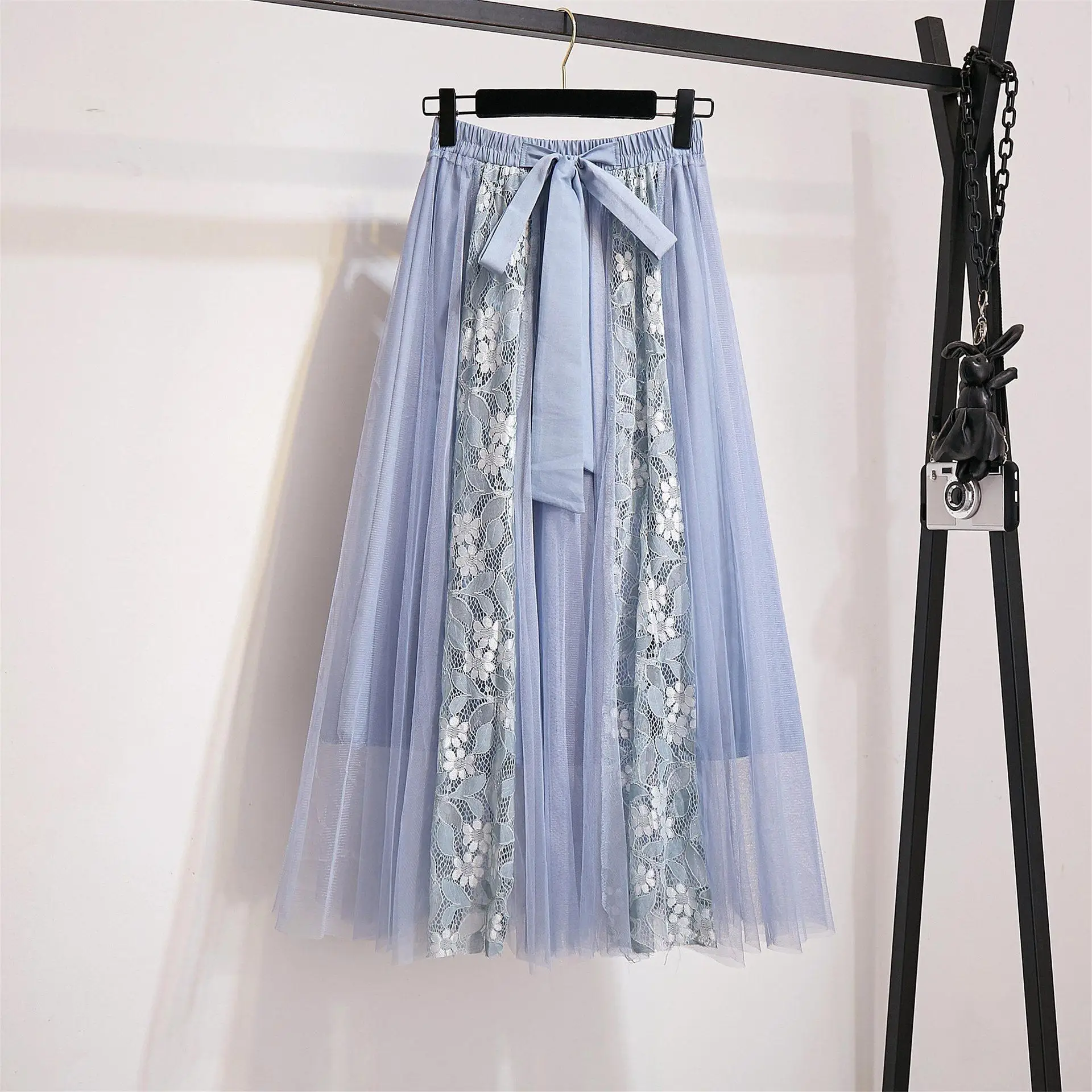 only skirt ICHOIX комплект юбки и свитера женские сапоги в Корейском стиле, 2 шт., наряды миди-юбка в сетку и белый свитер, женский зимний свитер, комплект из 2 предметов одежды - Цвет: only skirt