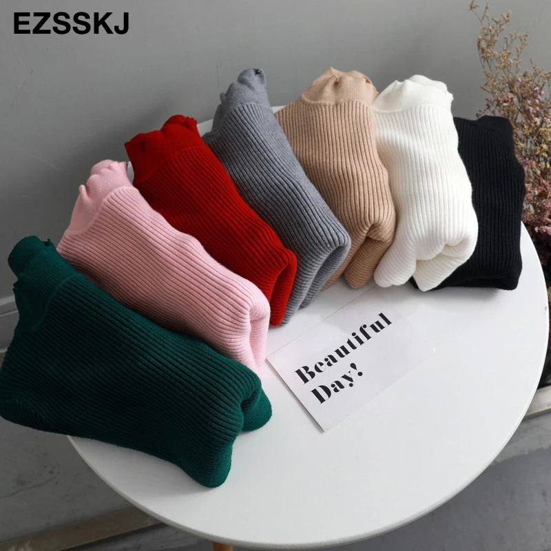 Базовый облегающий плотный свитер зимний теплый вязаный с длинным рукавом и