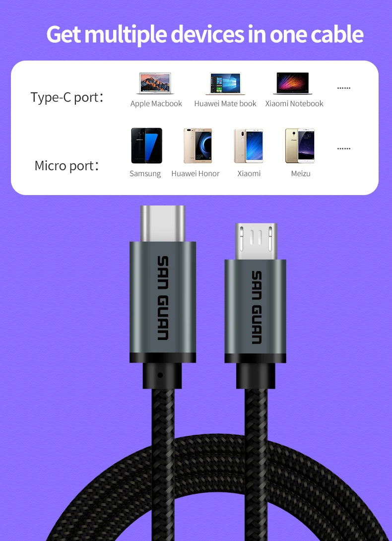 

Type C (USB-C) to Micro USB V8 Male Cables Sync 2.4A Fast Charge Data Cable Cord Adapter For Phone Huawei Samsung USBC Wire