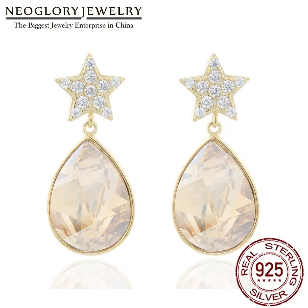 Серьги подвески Neoglory S925 из стерлингового серебра женские украшенные кристаллами