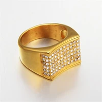 mens ring hip hop iced out male gold color stainless steel micro pave cz square rings for men jewelry gift high quality