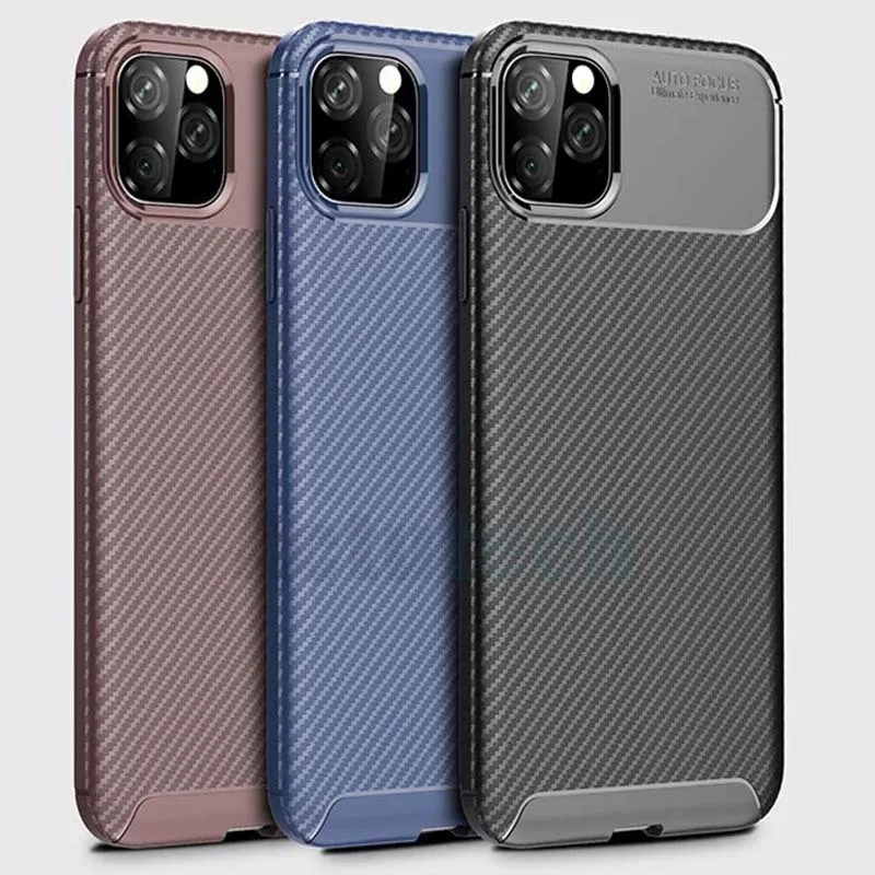 Стильный чехол из углеродного волокна для iPhone 11 Pro Max 2019 ударопрочный мягкий