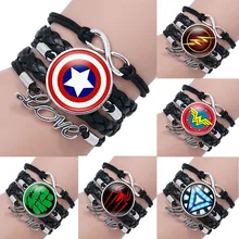 Disney Marvel Superhero Spiderman Spider Bat Flash Captain America Shield Time Gem Braided Bracelet Cosplay deck Birthday Gifts