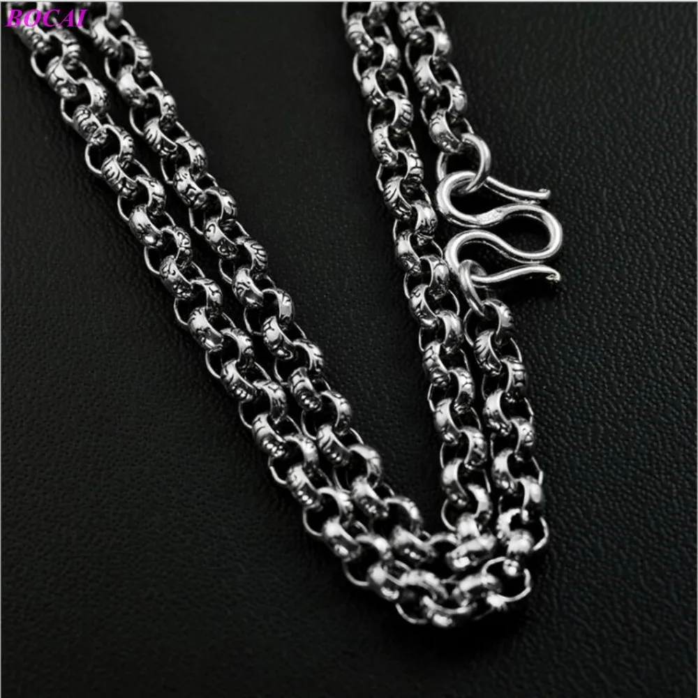 

BOCAI S925 Sterling Silver Necklace Six Character Mantra Fashion Thai Silver O Neck Chain Men And Women Pure Argentum Jewelry