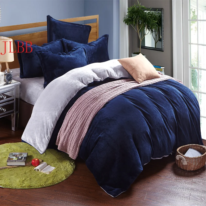 

Winter fleece bedding set AB side duvet cover flannel fleece flat sheet 3 / 4pcs solid home bedclothes caroset bed linens warm