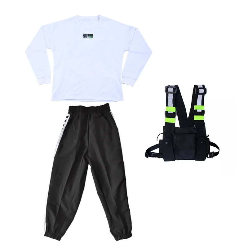 black 3pcs Детская одежда в стиле хип-хоп, танцевальный костюм для уличных танцев, набор для мальчиков Tide сценический костюм хип-хоп джаз танец костюмы для выступления DQS2973 - Цвет: black 3pcs
