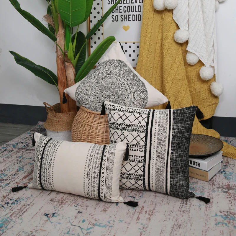 Цвета: черный бежевый постельное белье из хлопка с кисточками на плотной мягкой