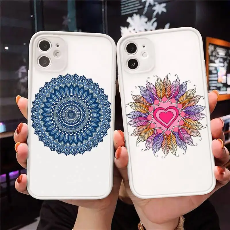 

Mandala Lace Flower Phone Case Matte Transparent for iPhone 7 8 11 12 s mini pro X XS XR MAX Plus cover funda