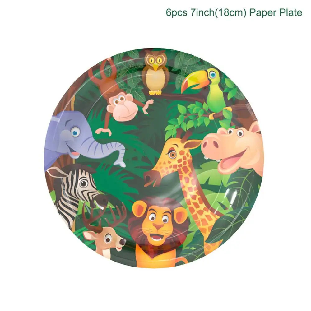 Paper Plate 6PCS HUIRAN сафари животные бумажный баннер с днем рождения Дети День Рождения Декор джунгли вечерние украшения зеленый слон Зебра - Цвет: Paper Plate 6PCS