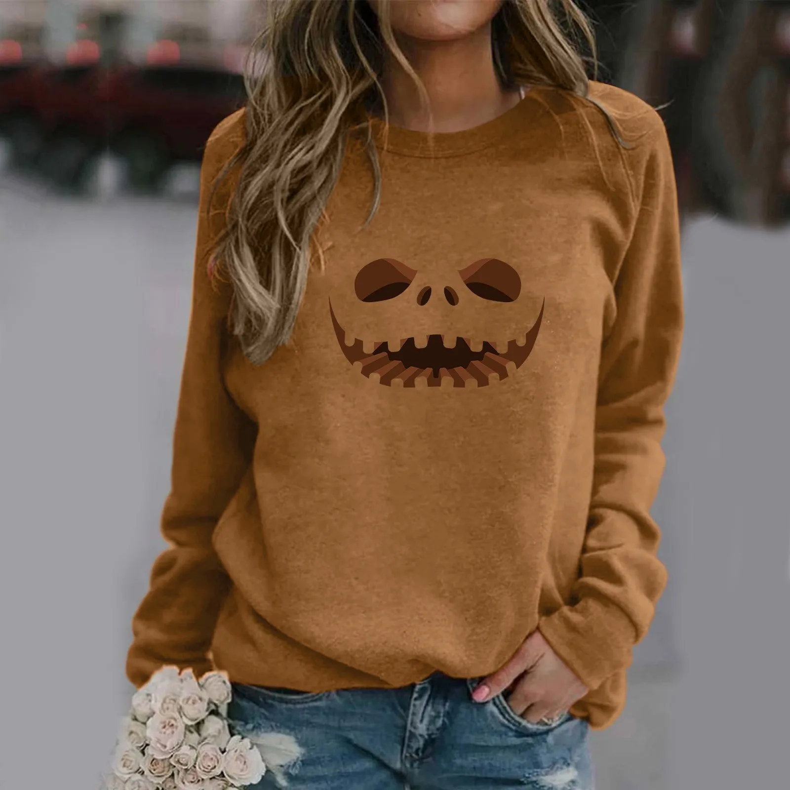 

Hoodie Women's Halloween Casual Loose Round Neck Pullover Long Sleeve Ladies Top Sweater Sudaderas Con Capucha Худи 2021