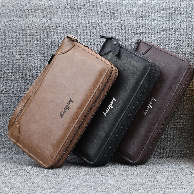 2022 Double Zipper Men Clutch Card Holder Leather Long Purse Men's Big Organizer Wallet for Men Phone Bag Male Luxury Carteras