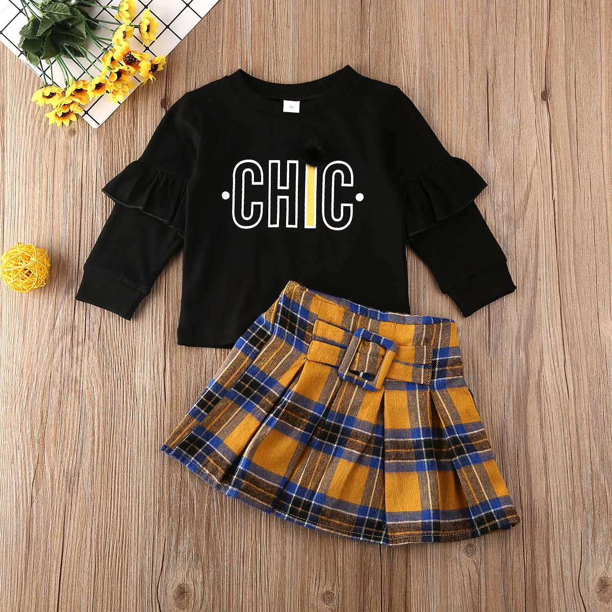 2 шт. хлопковая футболка с длинным рукавом и оборками|Комплекты одежды для