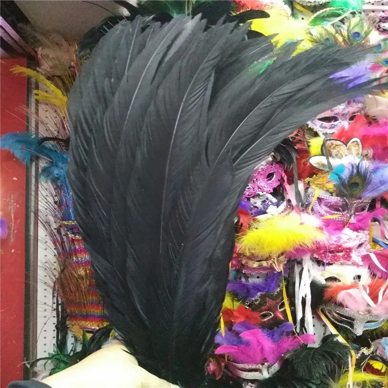 

Wholesale 50pcs/lot Black Silver Pheasant Feathers Accessories 24-26inches/60-65CM Christmas Dancers Craft Plumas