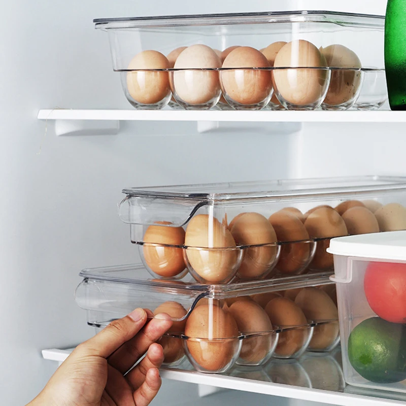 Transparent 12/14/21/24 Grids Refrigerator Egg Holder Box with Lid Egg Tray Containers Fresh  Storage Food Savers Tray Egg