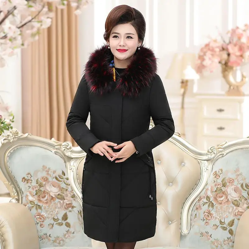 

women parka jacket down cotton clothes mother winter coat coat long women thick cotton jackets Big fur collar Hooded coats 5XL