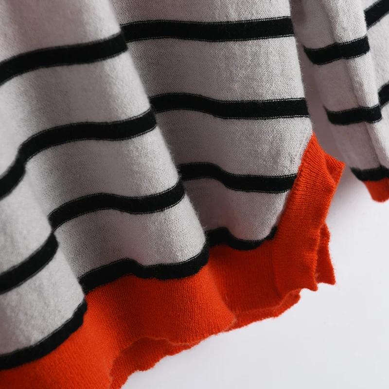 2019 New 100% Cashmere Wool Round Neck Loose Contrast Striped Knit Sweater Top Quality Women/Ladies O-neck Knitting Pullover | Женская