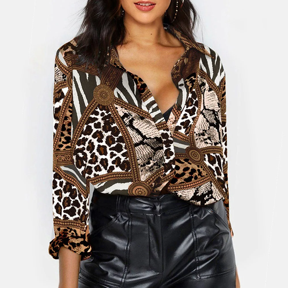 Блузка Женская Офисная с леопардовым принтом пикантная Повседневная