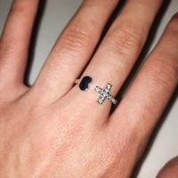 european and american new style inlaid rhinestone cross index finger ring creative simple ins style peach heart open ring female