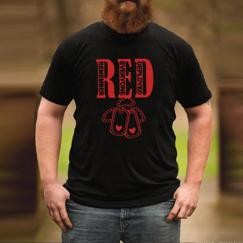 

RED Shirt Remember Everyone Deployed Graphic T Shirts Men Red Friday Graphic Tee 2021 We Wear Red on Friday Print T