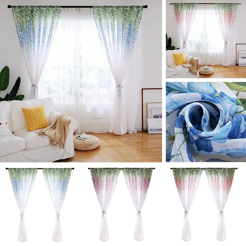 Тюль с принтом для занавесок Современный Цветочный декор разделенный тюль