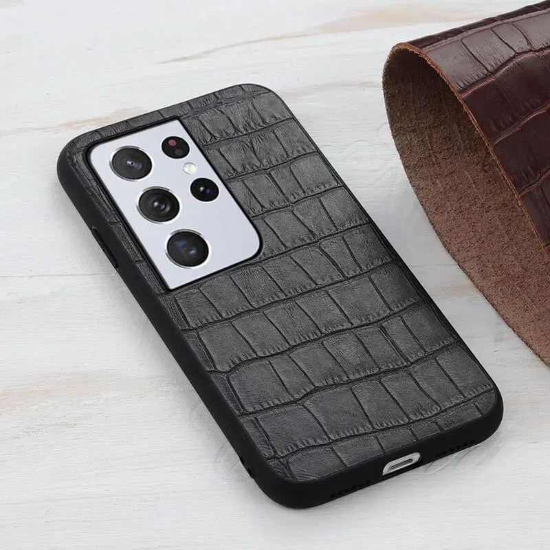 

С первым слоем из воловьей кожи, крокодиловый кожаный чехол для Samsung Galaxy S21 ультра S21FE S20 Plus Note 20 A52 A72 A42 A12 A32 5G задняя крышка