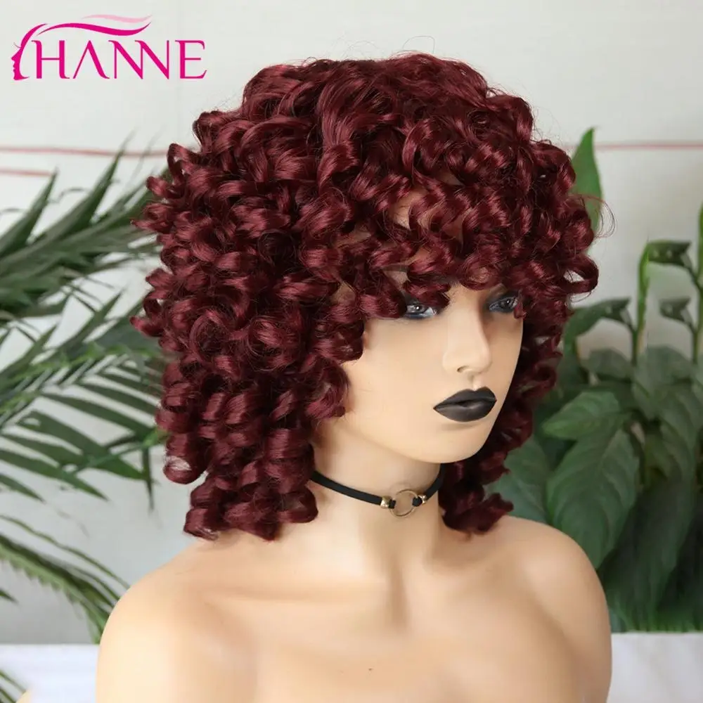Hanne короткий бордовый/винно красный натуральный кудрявый синтетический парик