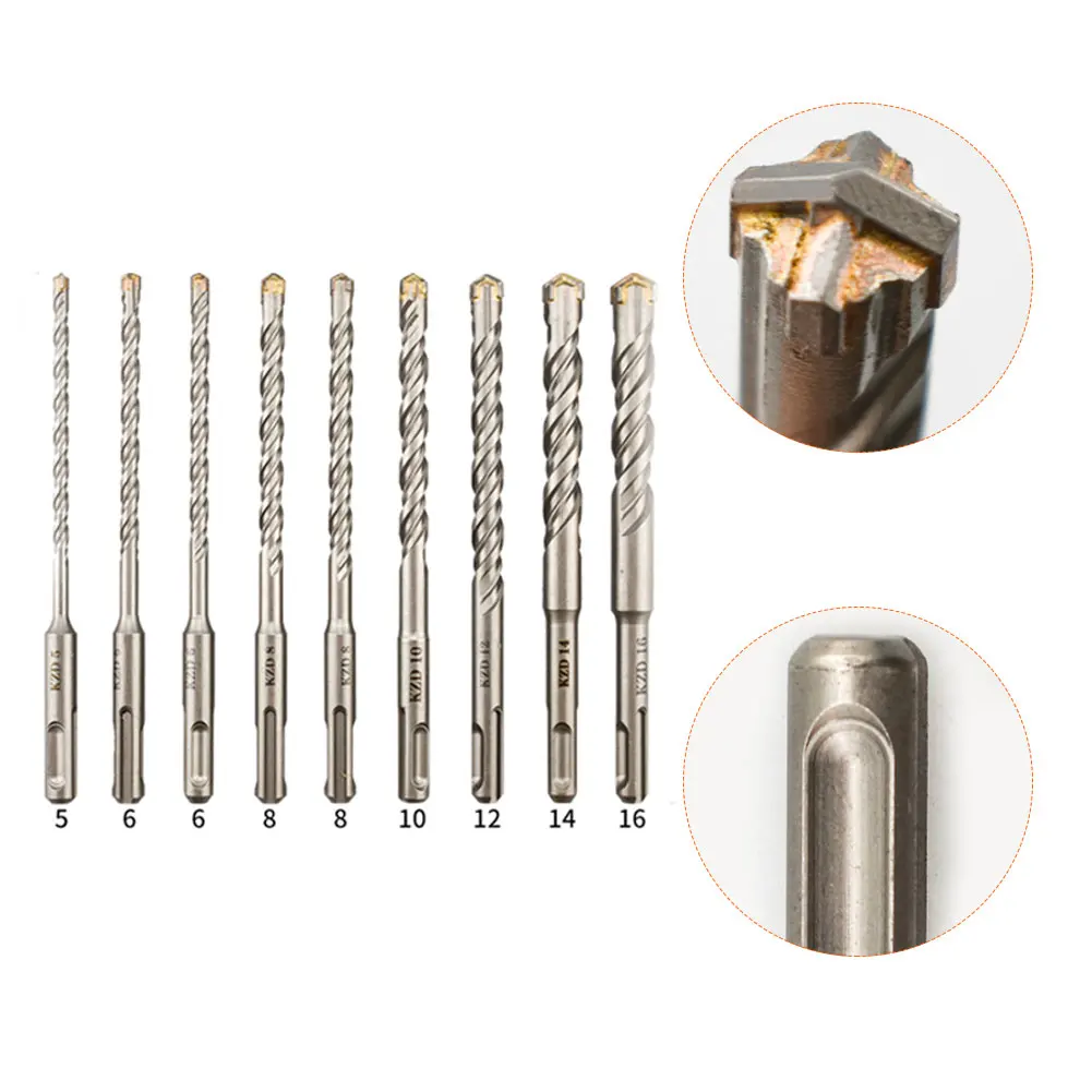 

9PCS Masonry Drill Bits Tungsten Carbide Tipped Concrete Brick Stone Drilling Set Size 4-16mm Metal Twist Drill Bits Set