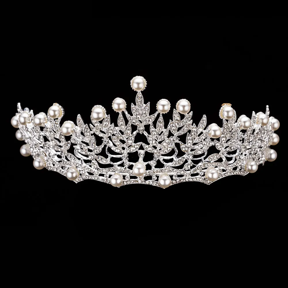 1PCS Crown 3 KMVEXO 3 шт. великолепные жемчужные свадебные комплекты ювелирных изделий для невесты женский костюм невесты Кристальные Тиары Корона ожерелье серьги наборы - Окраска металла: 1PCS Crown 3