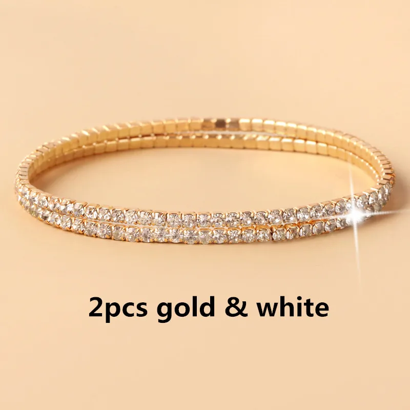2pcs gold white 1-2 шт набор циркониевый регулируемый браслет для женщин шариковая направляющая Кристалл CZ золото/серебро цвет ювелирные изделия Pulseira Feminina - Окраска металла: 2pcs gold white