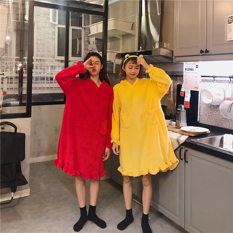 2019 зимняя женская ночная рубашка Корейская версия зимней милой четырехцветной