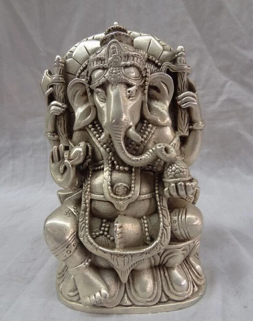 915 + тибетский буддийский Серебряный 4 руки Ганапати Ганеш Властелин латунь