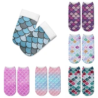 new fashion mermaid 3d printed short socks funny summer beach fish scale socks for women cosplay ankle socks calcetines mujer