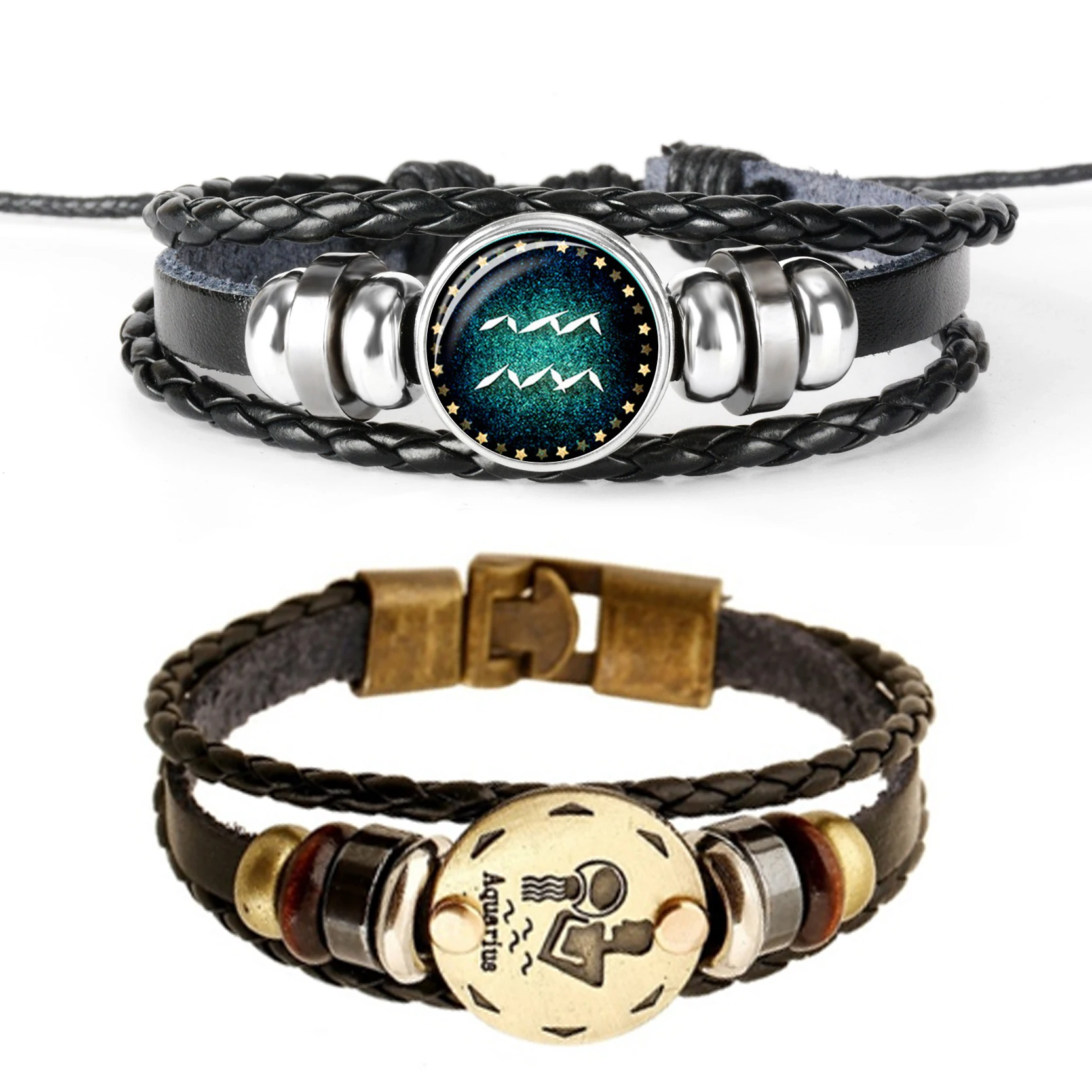 

2pcs/set Constellation Bracelets Charm Multilayer Leather Bracelet Zodiac Horoscope Braided Bangle Men Women Jewelry Wrist Gift