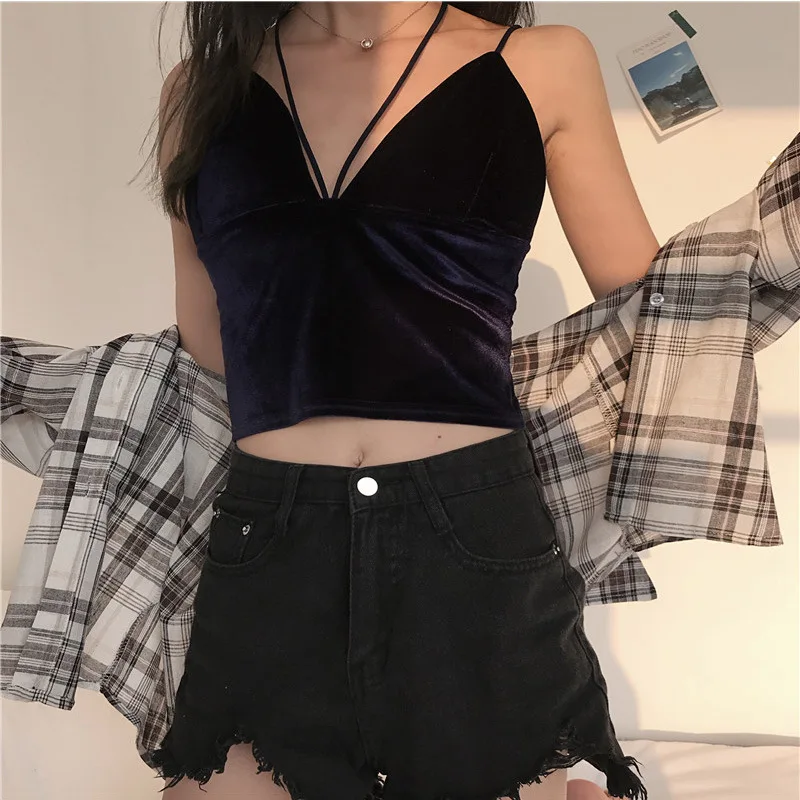 

Chest Pad V Neck Halter Camisole Four Color Five Size Sexy Slim Vest Female 2021 New Backless Fashion Daily Temperament Wil