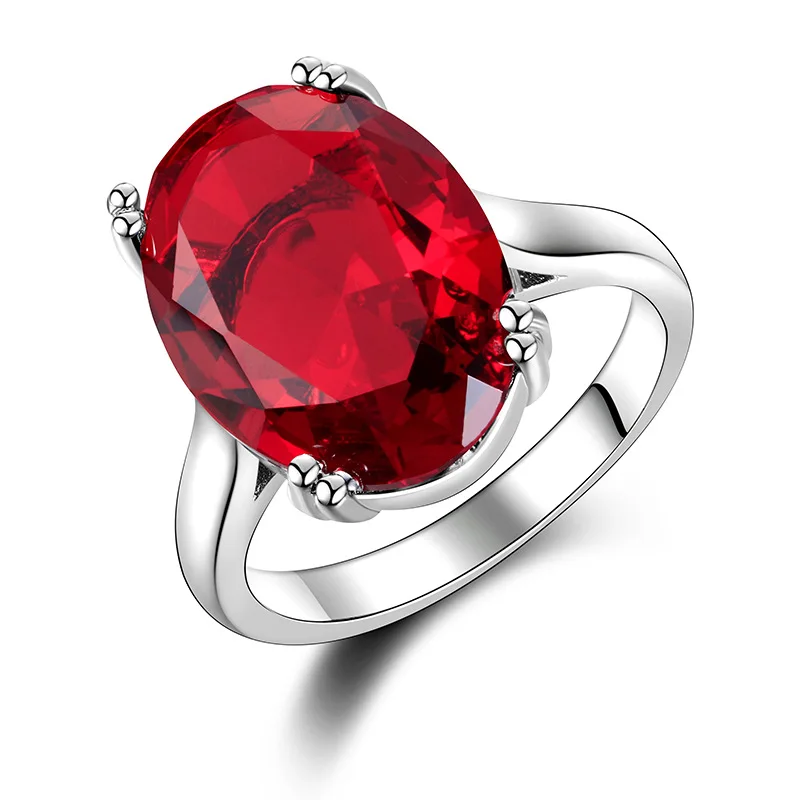 red Bague Ringen, 6 цветов, овальное кольцо с камнями для женщин, классическое серебро 925, ювелирное изделие, рубиновый аметист, аквамарин, сапфир, топаз, циркон - Цвет камня: red